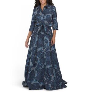 RENE BY RENE RUIZ Navy Three-quarter Sleeve Fil Coupe Shirt Gown With Belt